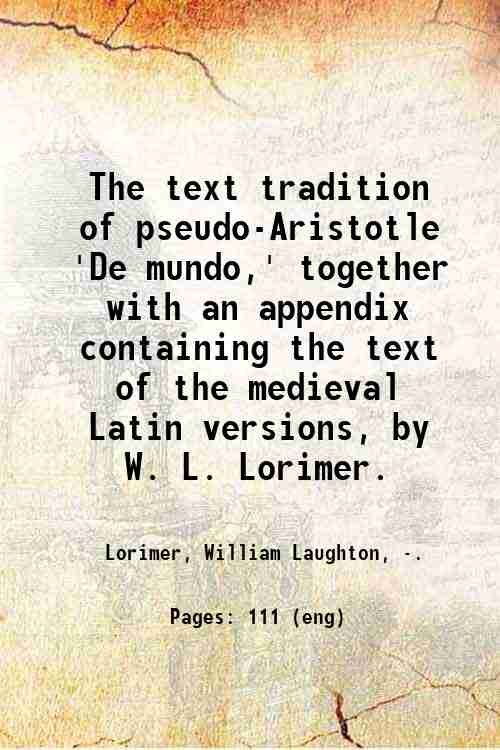 The text tradition of pseudo-Aristotle 'De mundo,' together with an … | Immagine principale