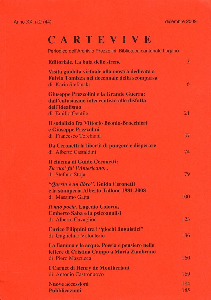 Cartevive. Anno XX. 2. 44. Dicembre 2009, Lugano, Biblioteca Cantonale … | Immagine principale