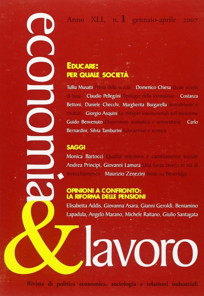 Economia & Lavoro (2007). Vol. 1, Roma, Edizioni Carocci, 2007 | Immagine principale