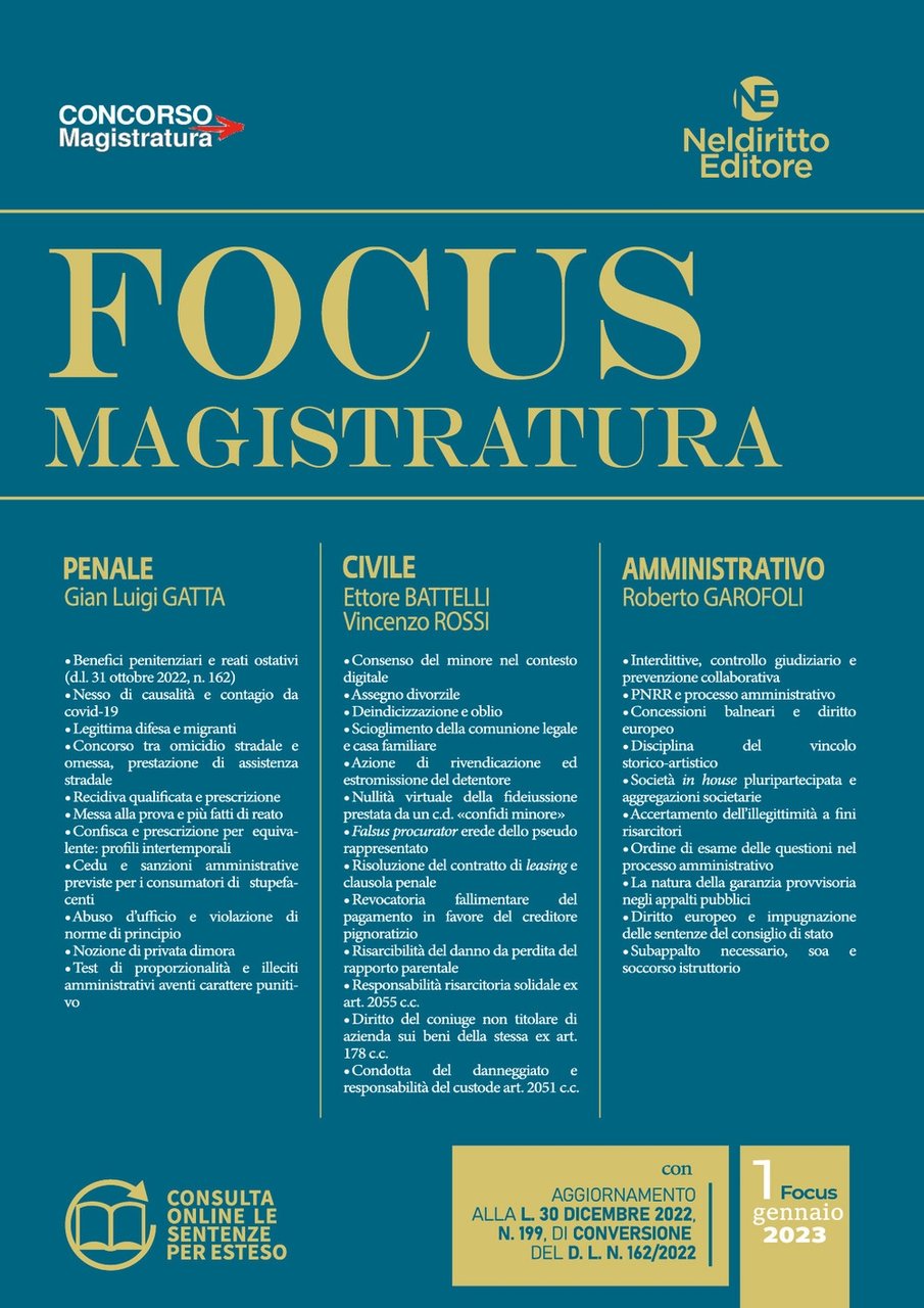 Focus magistratura. Concorso magistratura 2023: Penale, civile, amministrativo. Vol. 1, …