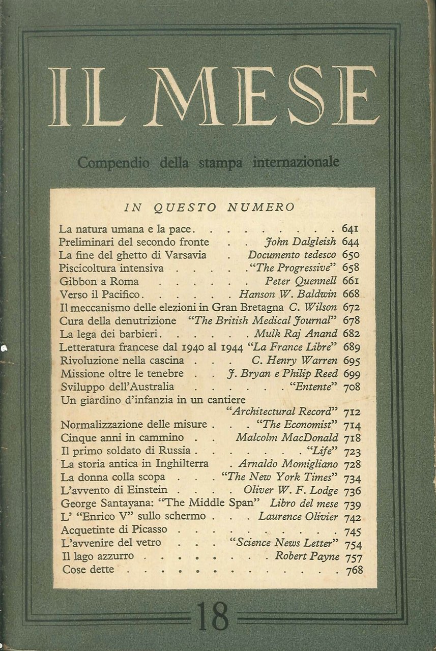 Il Mese. Compendio della Stampa Internazionale. Numero 18, 1945 | Immagine principale