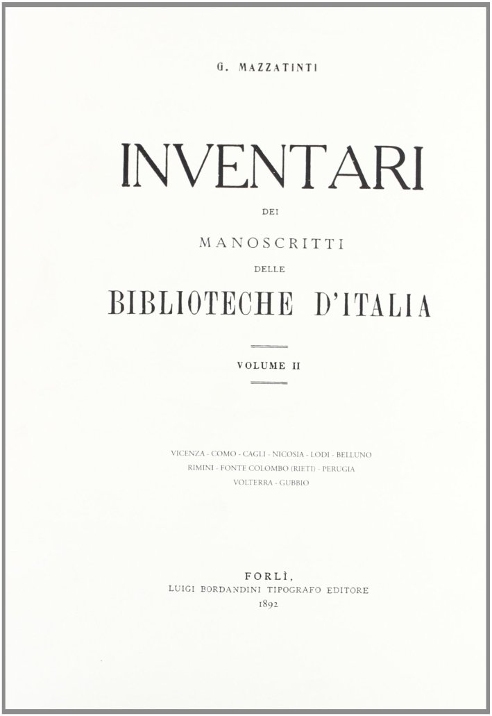 Inventari dei manoscritti delle biblioteche d'Italia. Vol. 2: Belluno, Cagli, … | Immagine principale