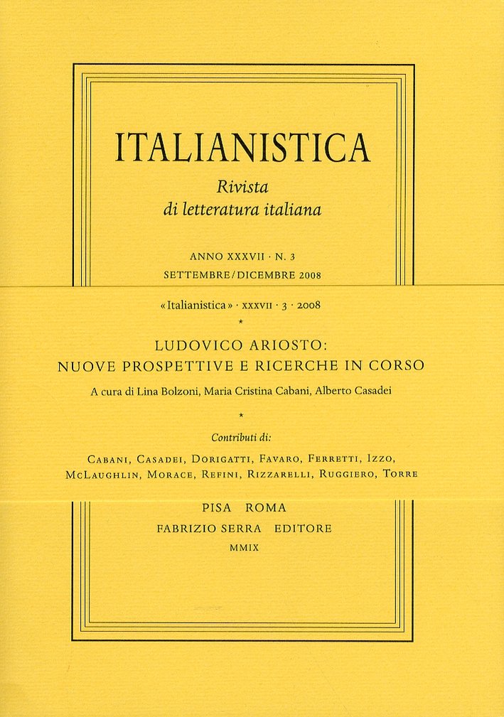 Italianistica. Rivista di letteratura italiana. 37. 3. 2008. Ludovico Ariosto: … | Immagine principale