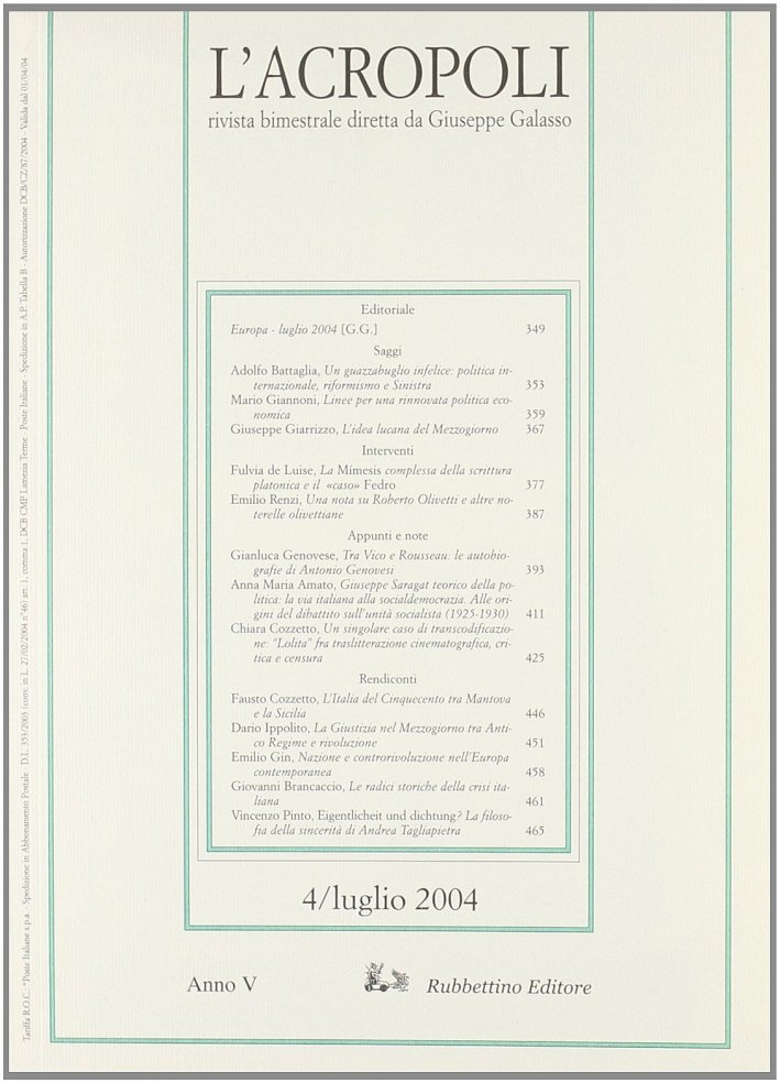 L'Acropoli (2004). Vol. 4, Soveria Mannelli, Rubbettino Editore, 2004 | Immagine principale