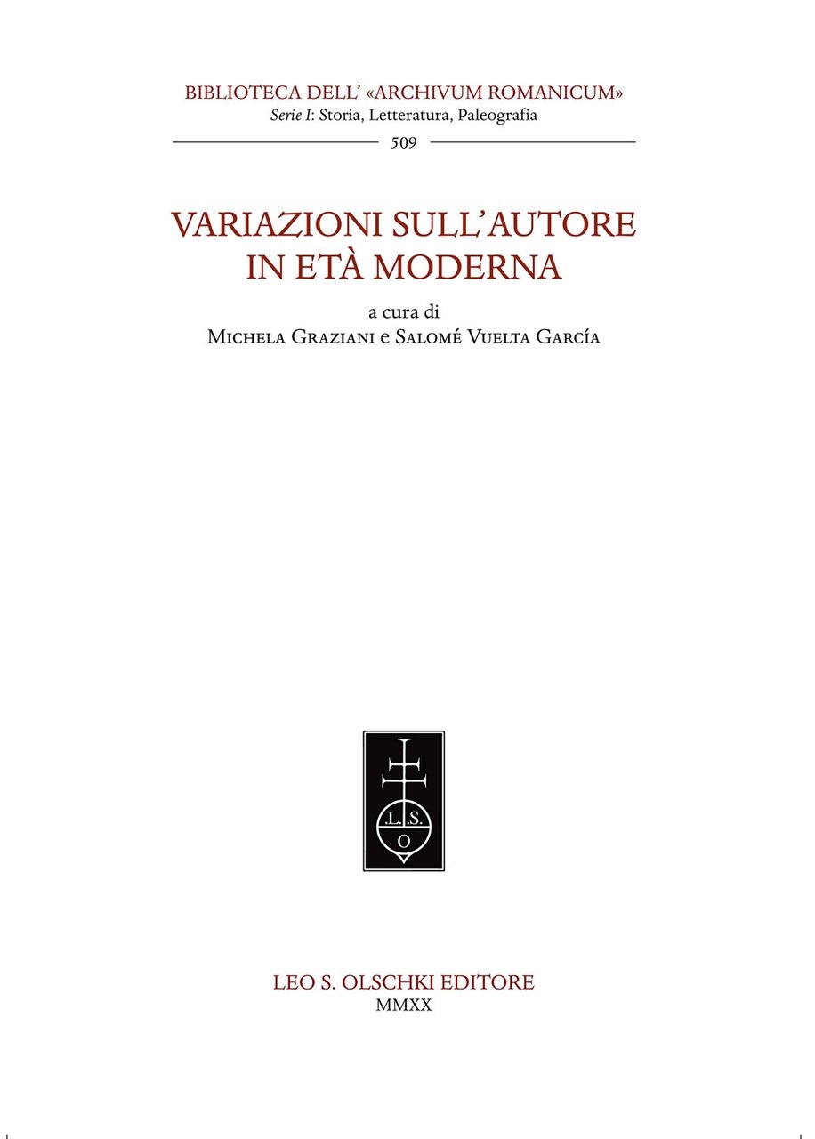 Variazioni sull'autore in età moderna, Firenze, Casa Editrice Leo S. … | Immagine principale