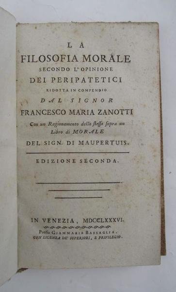 La filosofia morale secondo l'opinione dei Peripatetici ridotta in compendio. … | Immagine principale