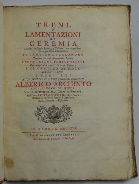 Treni o Lamentazioni di Geremia tradotti in Elegia Latina, e …