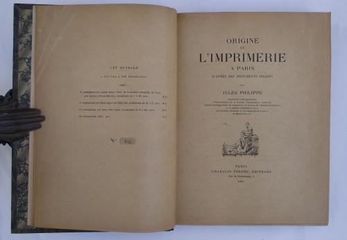 Origine de l'Imprimerie à Paris d'après des documents inédits. | Immagine principale