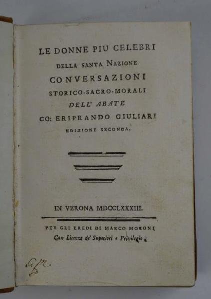 Le donne più celebri della Santa Nazione. Conversazioni storico-sacro-morali. Edizione … | Immagine principale