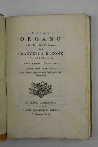 Nuovo Organo delle Scienze di Francesco Bacone di Verulamio. Traduzione … | Immagine principale