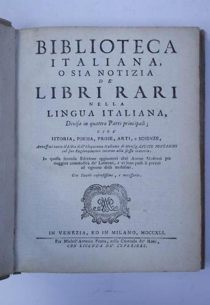 Biblioteca italiana o sia notizia de' libri rari italiani nella …