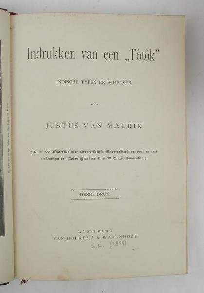 Indrukken van een "Tòtòk". Indische typen en Schetsen… Derde Druk.