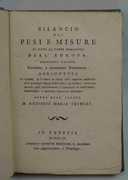 Bilancio dei pesi e misure di tutte le piazze mercantili … | Immagine principale