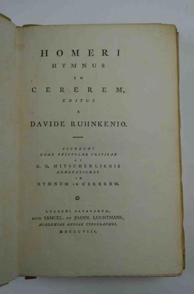 Hymnus in Cererem editus a Davide Ruhnkenio. Accedunt duae Epistolae …