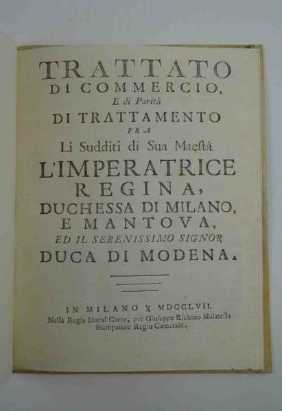 Trattato di commercio, e di parità di trattamento fra li …