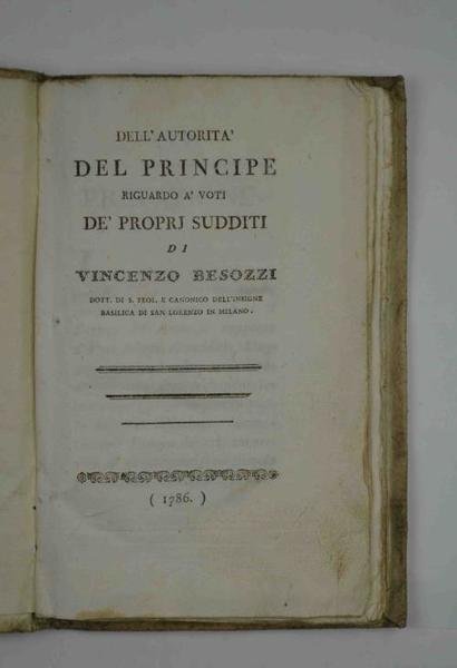 Dell'autorità del Principe riguardo a' voti de' proprj sudditi… | Immagine principale