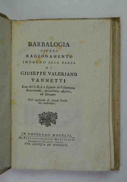Barbalogia ovvero Ragionamento intorno alla barba…