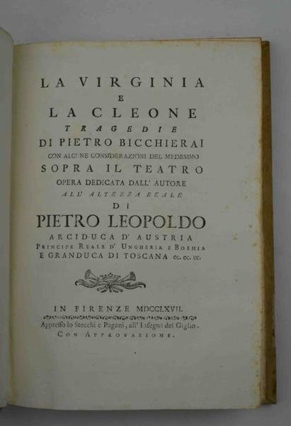 La Virginia e la Cleone. Tregedie. con alcune considerazioni. sopra … | Immagine principale
