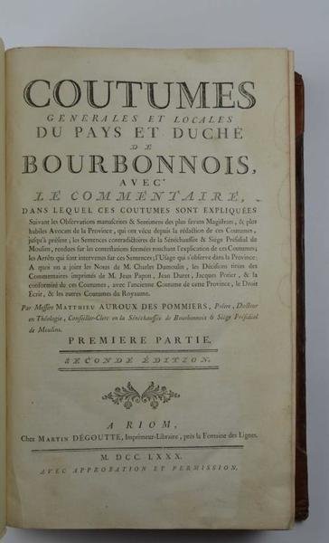 Coutumes générales et locales du pays et duché de Bourbonnois, …