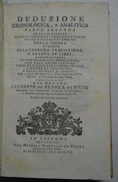 Deduzione cronologica, e analitica. in cui si riporta quanto successivamente …
