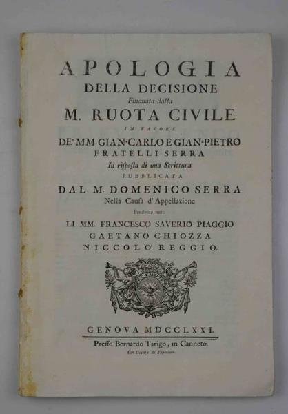 Apologia della decizione emanata dalla M. Ruota civile in favore … | Immagine principale