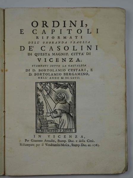 Ordini, e Capitoli riformati dell'onoranda fraglia de' Casolini di questa … | Immagine principale