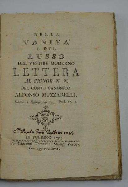 Della vanità e del lusso del vestire moderno. Lettera al …