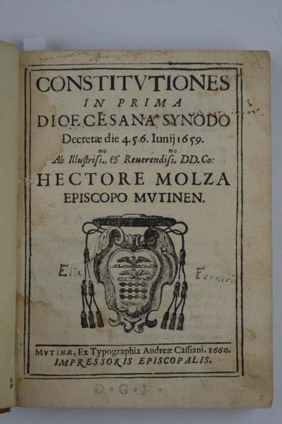 Constitutiones in prima Dioecesana Synodo Decretae die 4.5.6. Iunij 1659. …