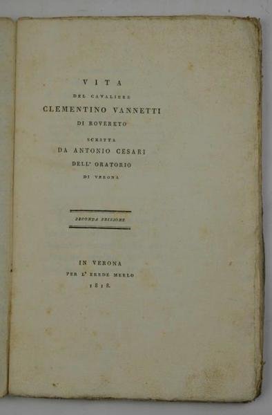 Vita del Cavaliere Clementino Vannetti di Rovereto. | Immagine principale