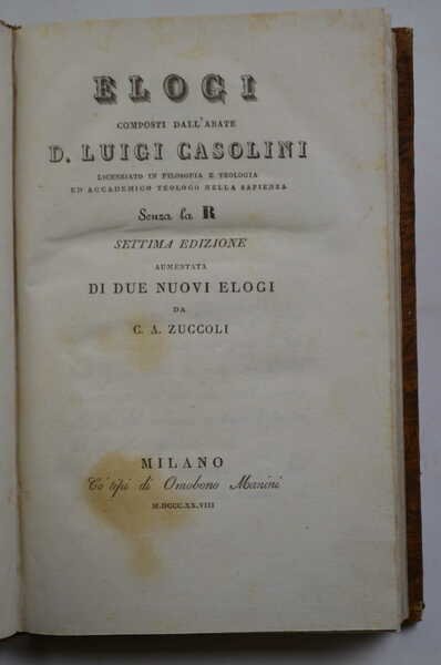 Elogi… Senza la R. Settima edizione aumentata di due Elogi … | Immagine principale
