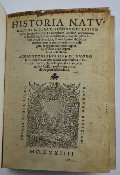 Historia naturale… secondo di Latino in volgare tradotta per Christophoro …