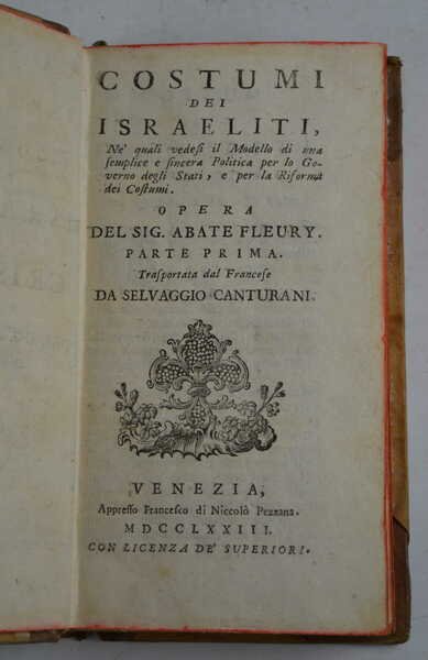 Costumi dei Israeliti, ne' quali vedesi il Modello di una …