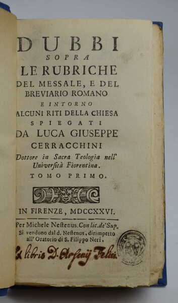 Dubbi sopra le rubriche del Messale, e del Breviario Romano …
