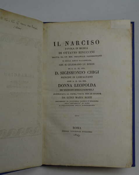 Il Narciso favola in musica tratta da un mss. originale …
