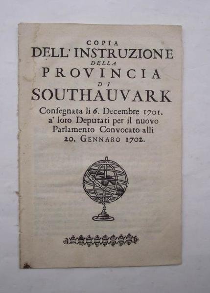Copia dell'istruzione della provincia di Southauvark consegnata li 6. Decembre … | Immagine principale