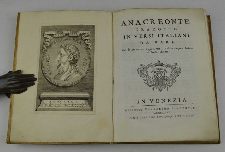 Anacreonte tradotto in versi italiani da varj. Con la giunta …