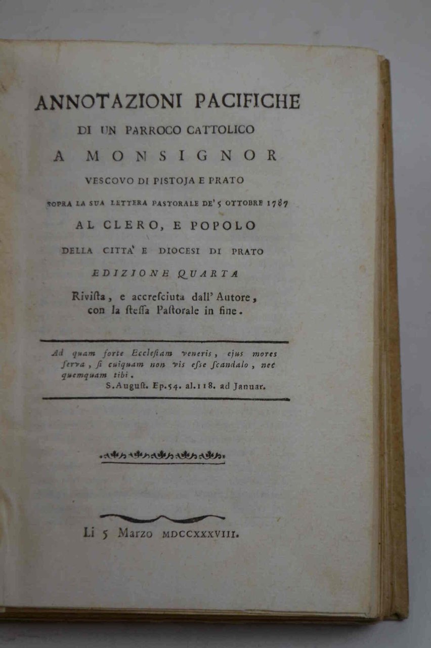 Annotazioni pacifiche di un parroco cattolico a monsignor vescovo di …