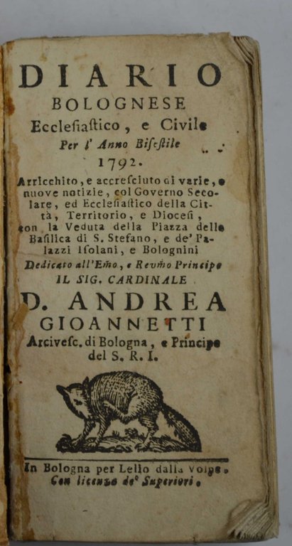 Diario bolognese ecclesiastico, e civile per l'Anno Bisestile 1792. | Immagine Gallery 2