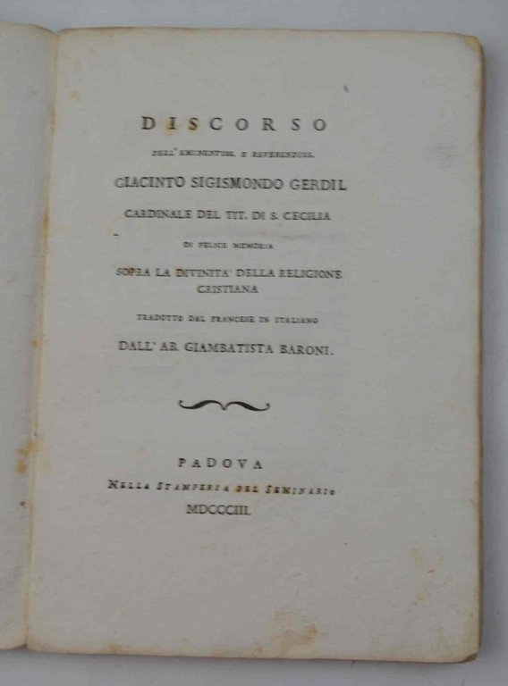 Discorso dell'eminentiss. e reverendiss. Giacinto Sigismondo Gerdil cardinale del tit. … | Immagine Gallery 2