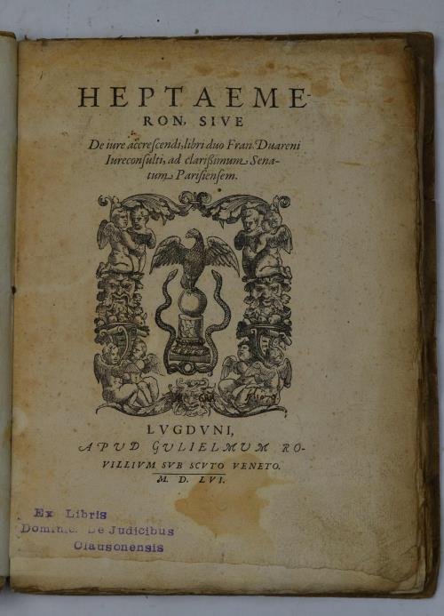 Heptaemeron sive De iure accrescendi, libri duo Fran. Duareni Iureconsulti…