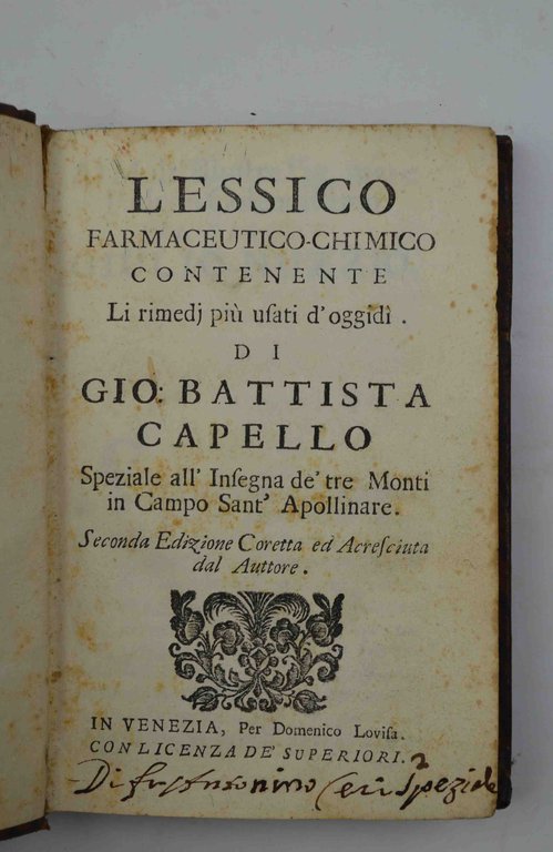 Lessico farmaceutico-chimico contente li rimedj più usati d’oggidì di Gio. …