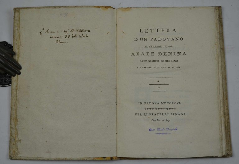 Lettera d'un padovano al celebre signor abate Denina…