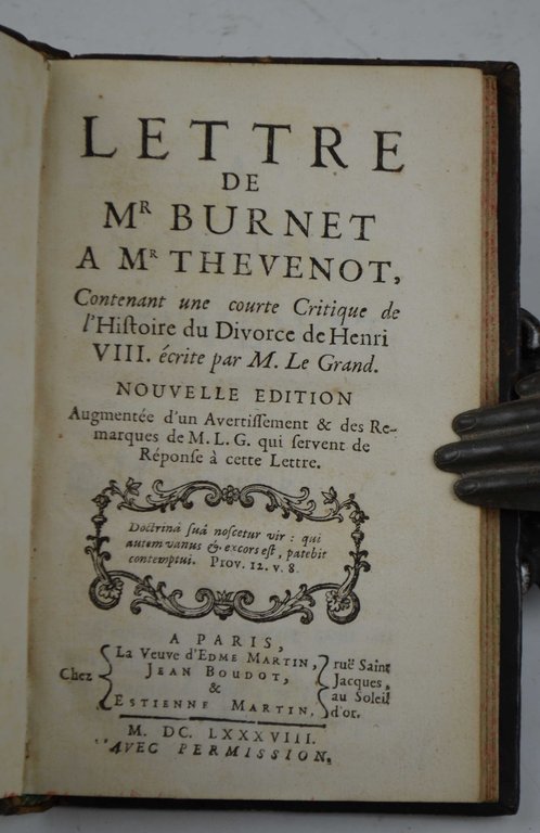 Lettre. a Mr Thevenot, contenant une courte Critique de l'Histoire …