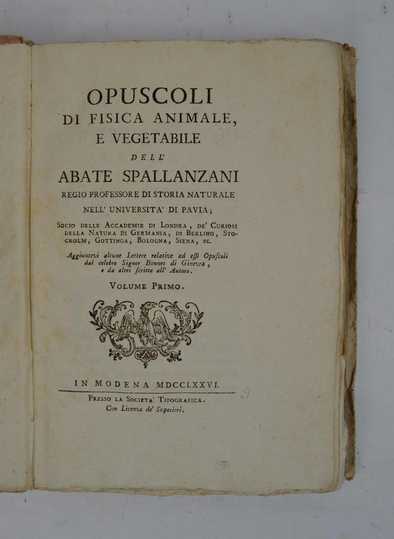 Opuscoli di fisica animale, e vegetale… Aggiuntevi alcune Lettere relative …