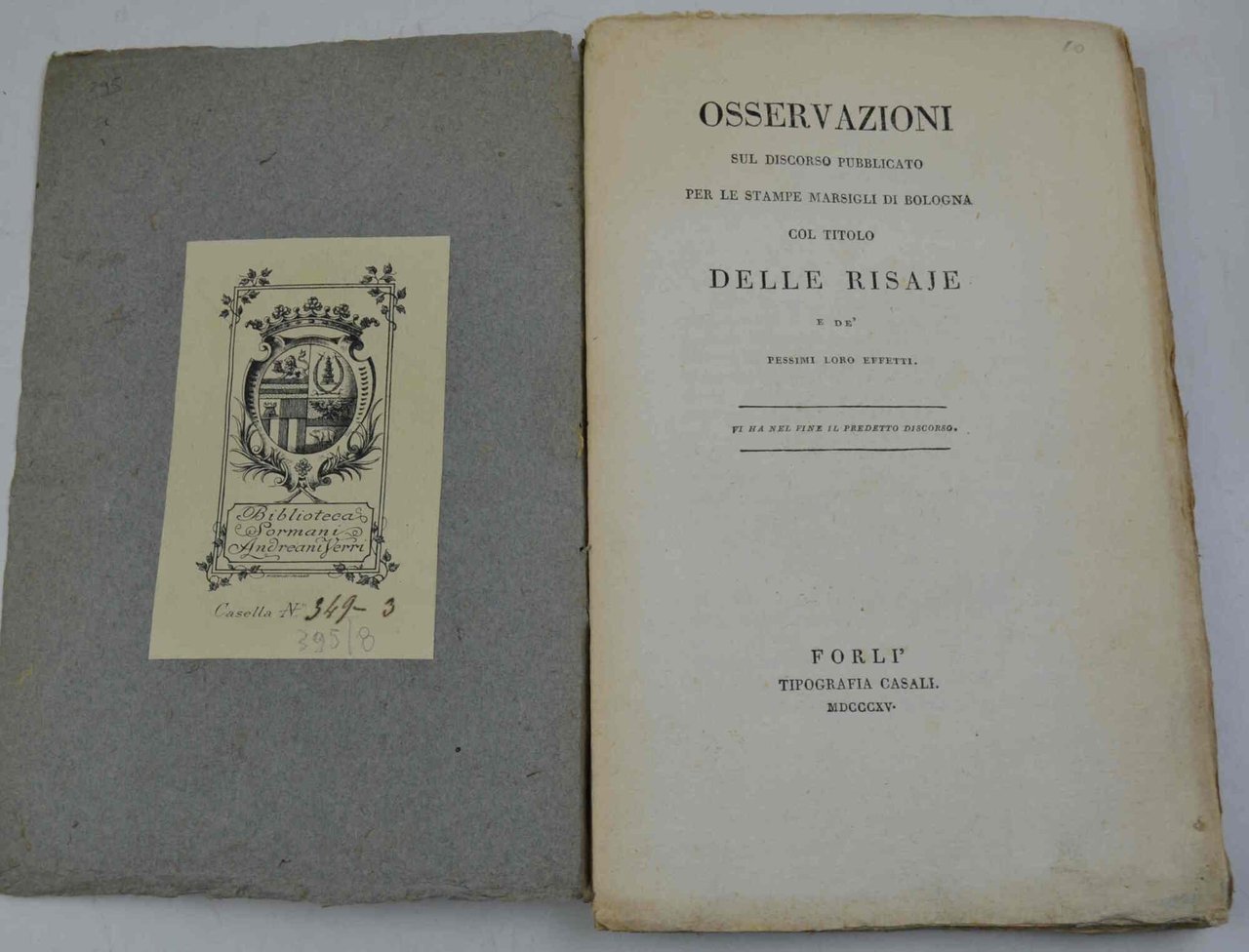 Osservazioni sul discorso pubblicato per le stampe Marsigli di Bologna … | Immagine principale