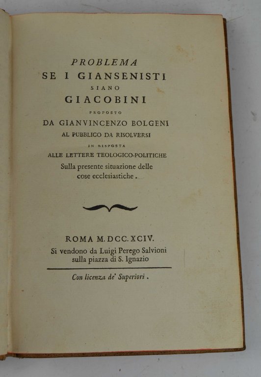 Problema se i Giansenisti siano Giacobini. In risposta alle Lettere …