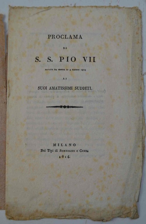 Proclama di S.S: Pio vii datato da Cesena li 4 …