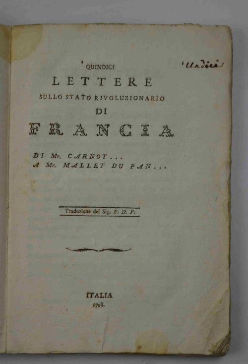 Quindici lettere sullo stato rivoluzionario di Francia di Mr. Carnot. … | Immagine Gallery 2
