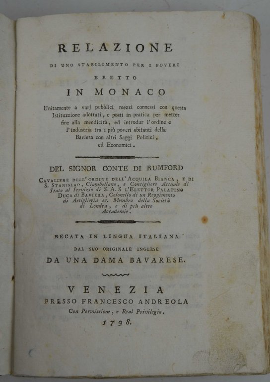 Relazione di uno stabilimento per i poveri eretto in Monaco.