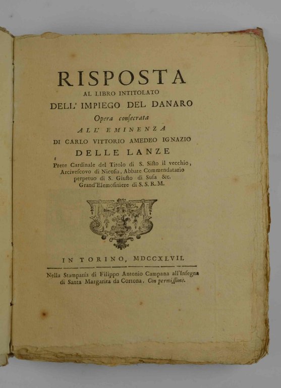 Risposta al libro intitolato Dell'impiego del danaro opera consecrata all'eminenza … | Immagine Gallery 3